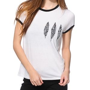 Helix Three Feathers White & Black Ringer T-Shirt